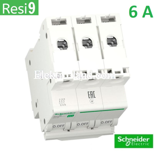 Автоматический выключатель 3Р 6А, C, 6кА, Schneider Electric RESI9 (R9F12306)